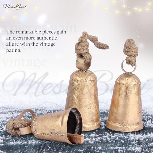 Set of 3 Vintage Brass Cone Cow Bells with Rustic Design