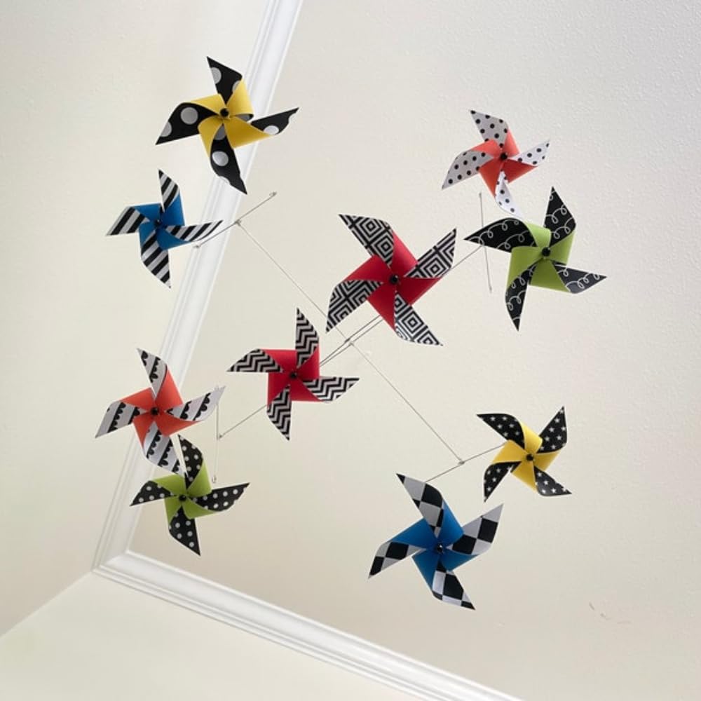 Colorful Wire and Cardstock Mobiles - Handmade Kinetic Sculpture