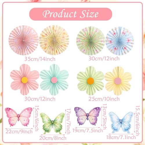 PATTEPOINT Pastel Butterfly Garden Paper Fan Decor Set