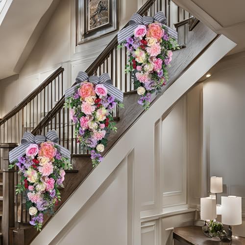 24-Inch Lighted Spring Peony Wreath for Front Door