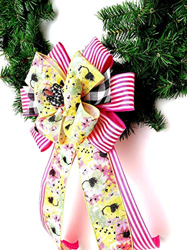 Pink White Spring Easter Wreath Bow Decor
