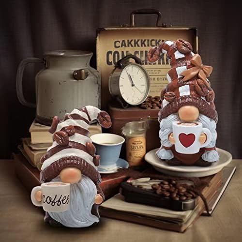 Hodao 2PCS Coffee Gnome Figurines - Bar Decor for Home and Gifts