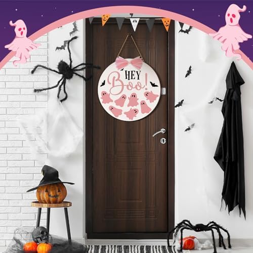 Beeveer Halloween Door Sign with Pink Bows