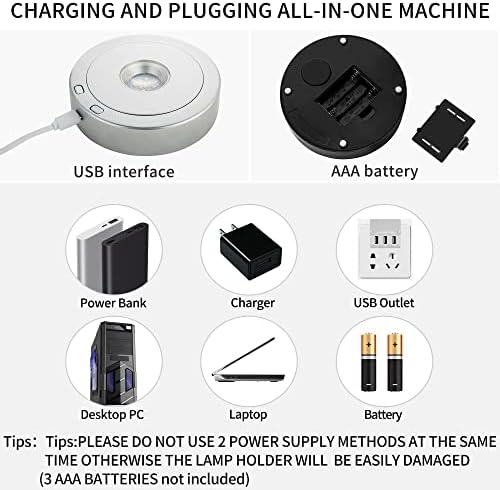 Rotating Display Stand with Colorful LED Lights - 4 Modes 8 Light Options - Electric Battery Operated - Silver