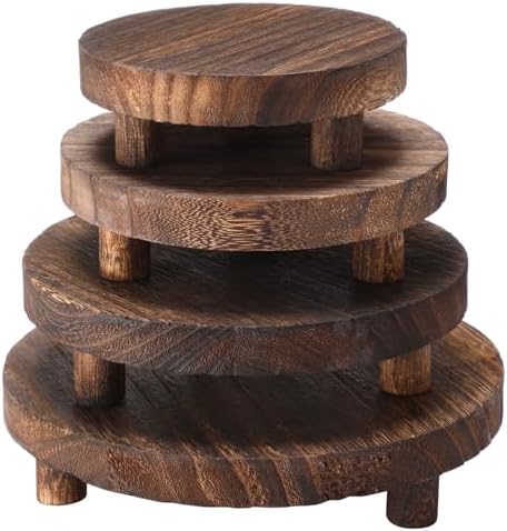 Geetery 4 Pcs Round Wooden Risers for Display