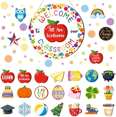 Ctosree Classroom Welcome Sign 12x12 Inches Decorative Door Hanger