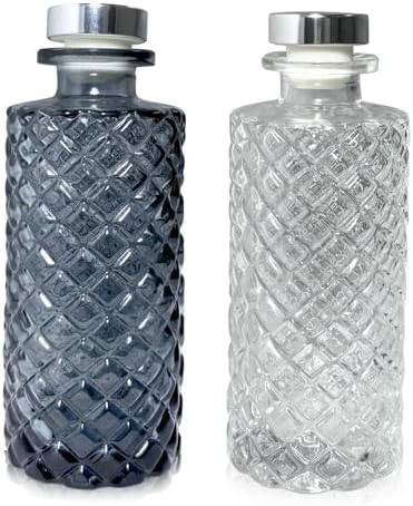 2Pcs Diffuser Glass Bottles with Cork and Flower Deco
