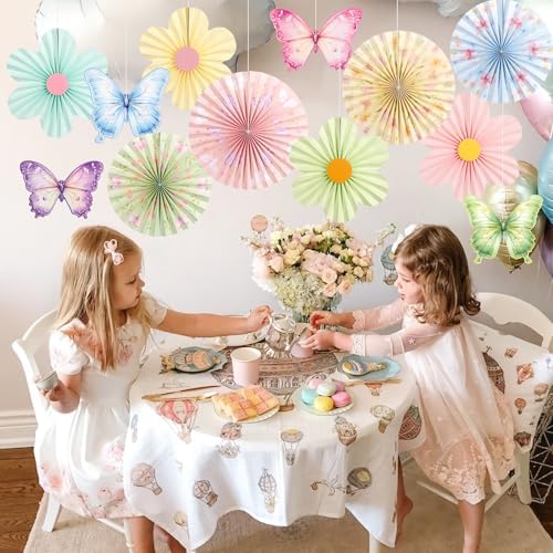 PATTEPOINT Pastel Butterfly Garden Paper Fan Decor Set