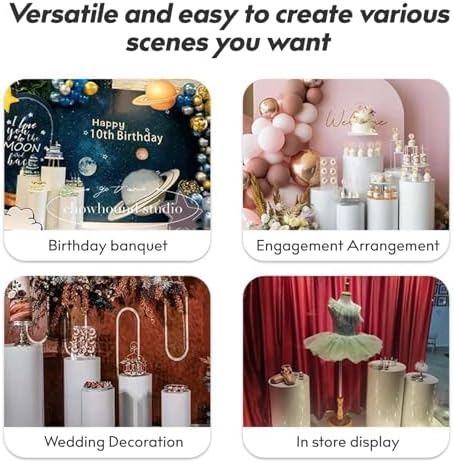 3PC Cylinder Pedestal Stands for Party Display White Round Large Cylinder Tables for Wedding Birthday Events