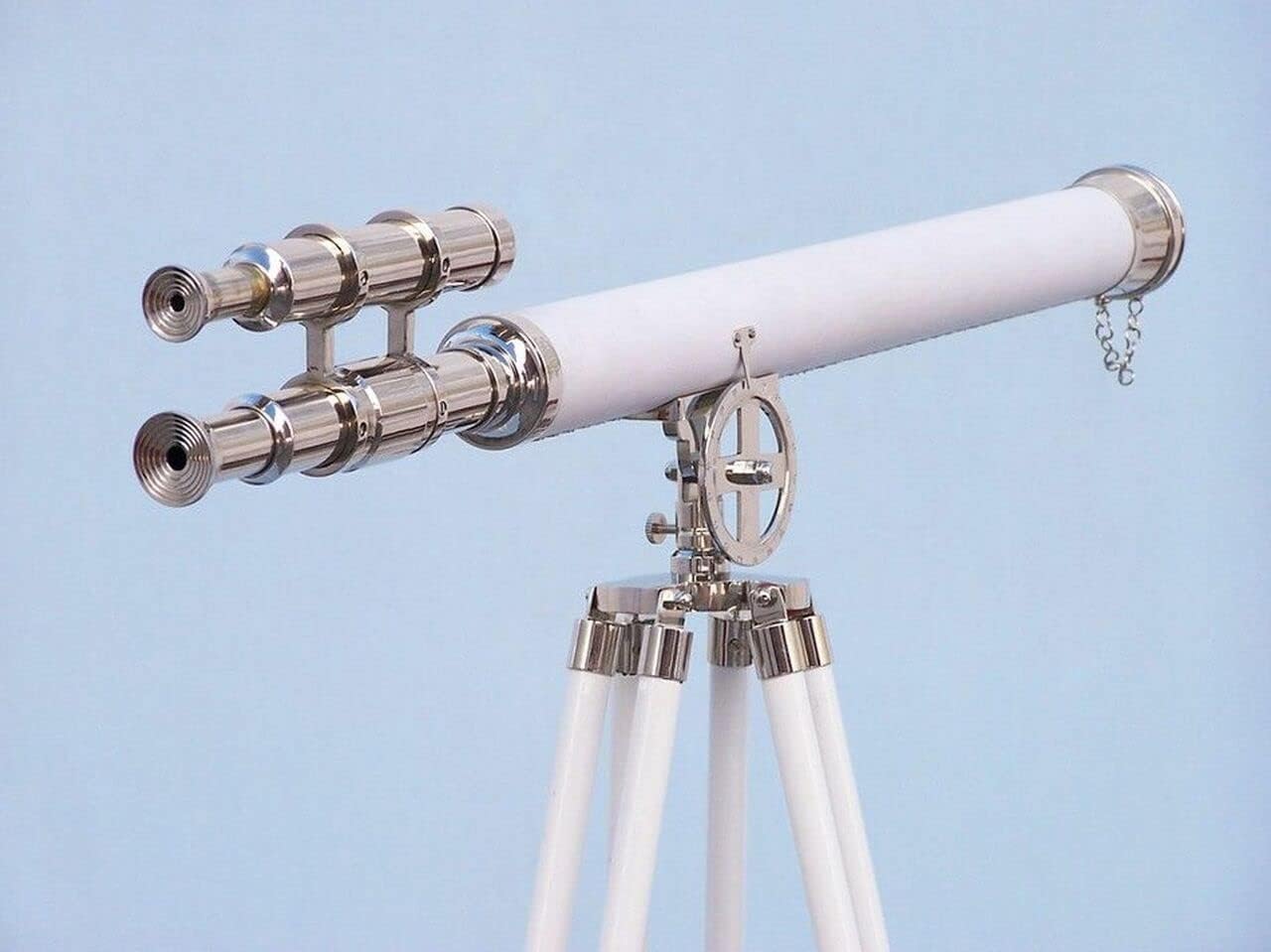 64 Inches Floor Standing Chrome Astro Telescope with White Leather Accents