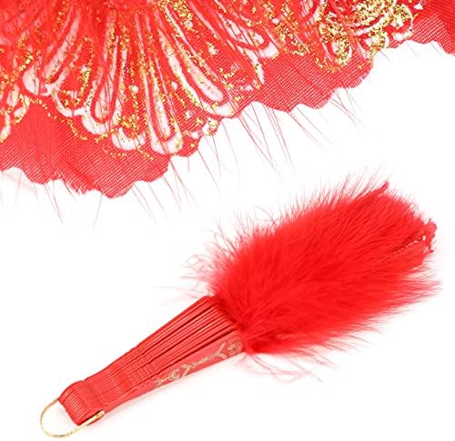 Marabou Feather Fan with Hollow Carved Design