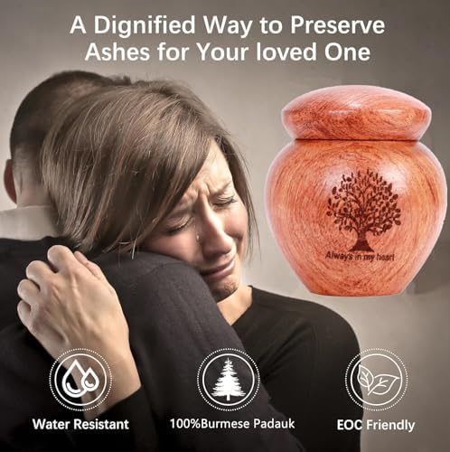 Small Wood Keepsake Urn for Human Ashes with Tree of Life Pattern