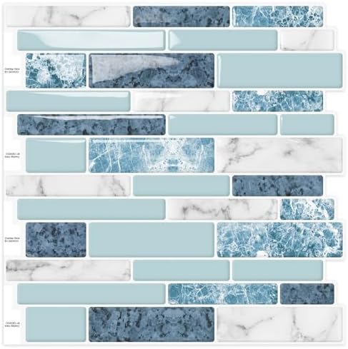 Peel and Stick Marble Tile Stickers 3D Blue 12x12 10-Sheet Backsplash