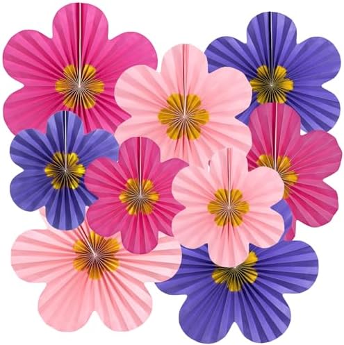 9 PCS Pink Purple Hanging Paper Fans for Decor