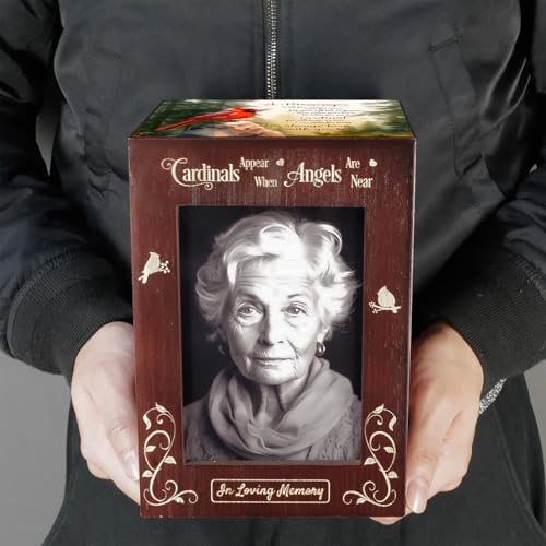Wooden Cremation Urn with Photo Frame for Adult Ashes Cardinal Design