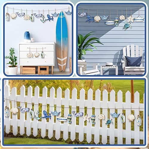 Maitys 36 Pcs Ocean Decor Wooden Hanging Ornaments