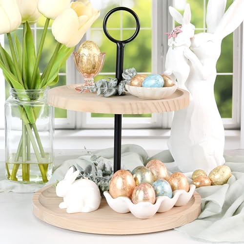 KIBAGA Decorative Wooden Tiered Tray Stand