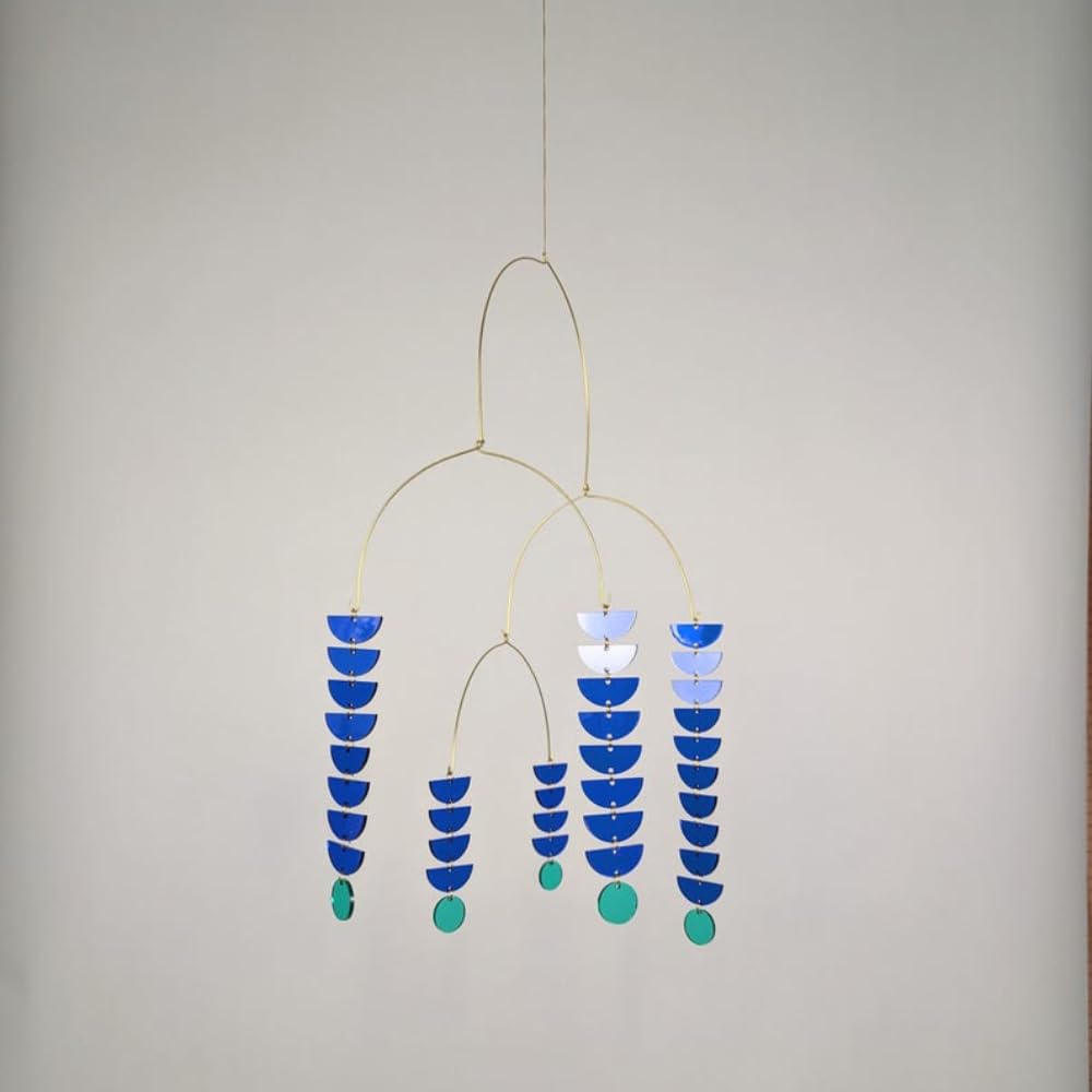 Orange Mobiles Brass Blue Leaves Shape Decor