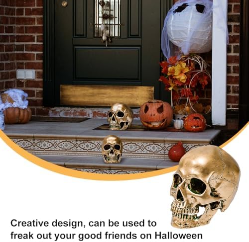ECYC 11 Resin Human Skull Model Life Size Bronze Halloween Decor