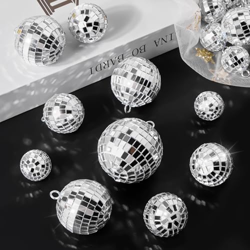 20 Pack Silver Mini Hanging Mirror Balls for 70s Birthday Party Decor