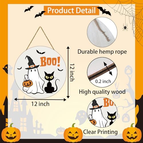 Halloween Door Wreath Cute Ghost Black Cat Front Door Decor