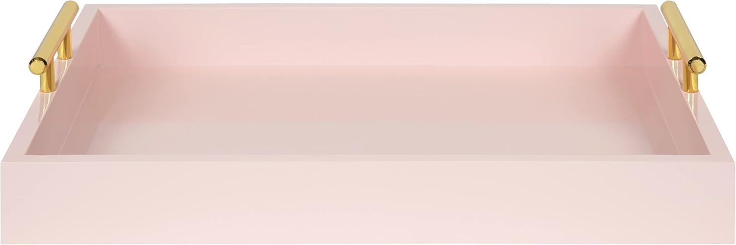 Kate and Laurel Lipton Decorative Tray with Polished Gold Handles Soft Pink