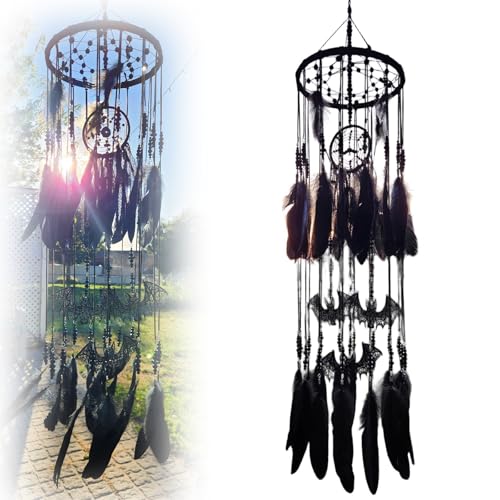 Gothic Black Dreamcatcher Mobile with Crystals and Bats
