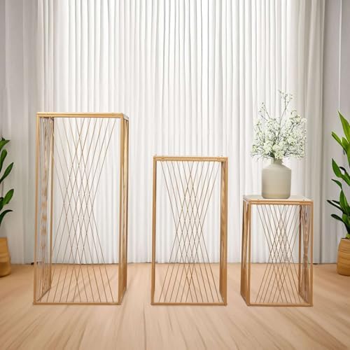 Efavormart Set of 3 Gold Metal Rectangular Pedestal Stands