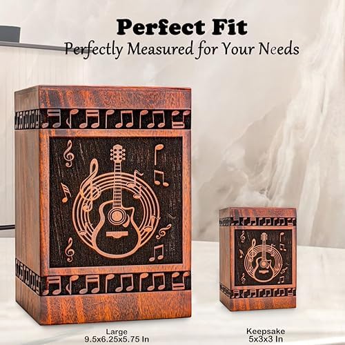 Wooden Guitar Ash Urn - Cremation Keepsake Box Teak Material Elegant Design