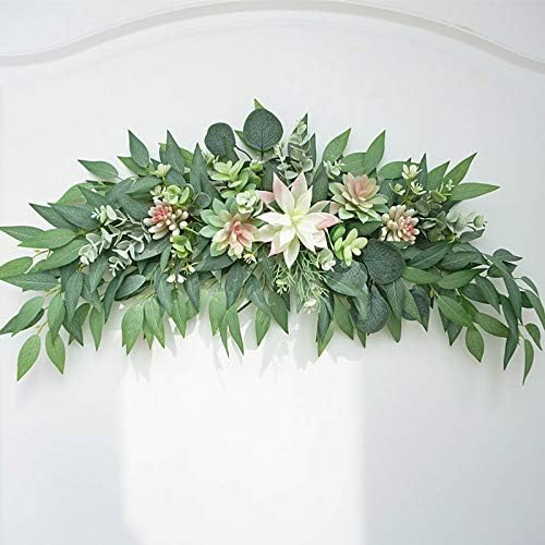 28 Inch Artificial Succulent Swag Decor with Eucalyptus Leaves for Farmhouse Table Centerpieces and Wall Decor