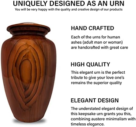 Smartchoice Cremation Urn for Human Ashes - Elegant Chestnut Brown Handcrafted Urn