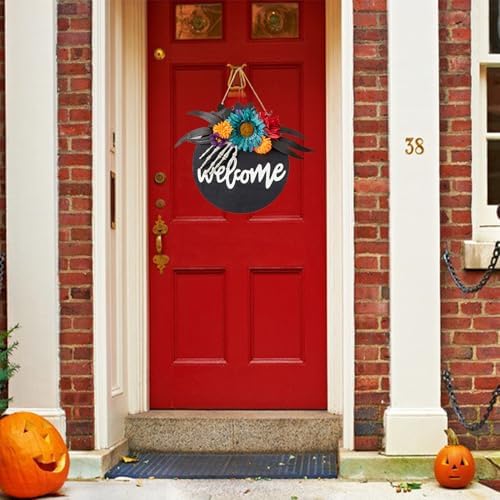 Belupai Halloween Door Sign Wooden Wreath