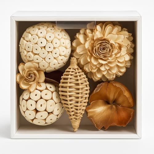 13 Piece Decorative Dried Sola Wood Flowers Bowl Set