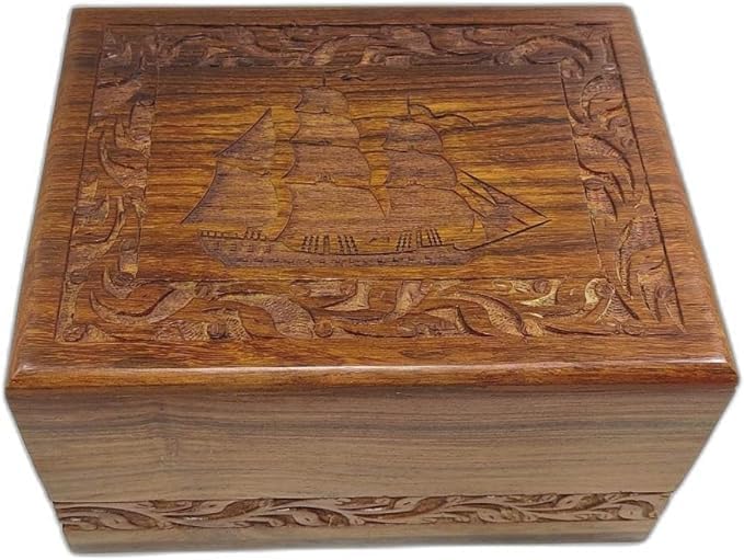 Traditional Wooden Urn with Beautiful Boat Engraved Design