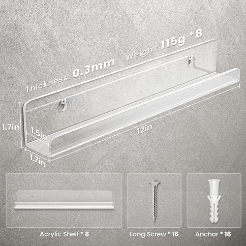 Gotega 8 Pack Clear Vinyl Record Wall Mount Shelves
