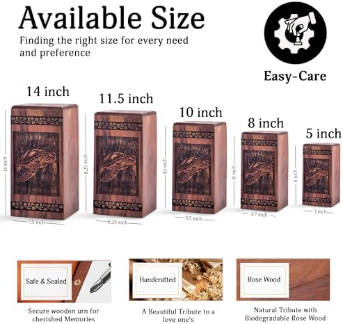 Turtle Wooden Urn for Adult Human Ashes - 14 Inch
