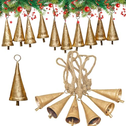 Christmas Bells Set of 6 Rustic Cow Bells with Jute Rope