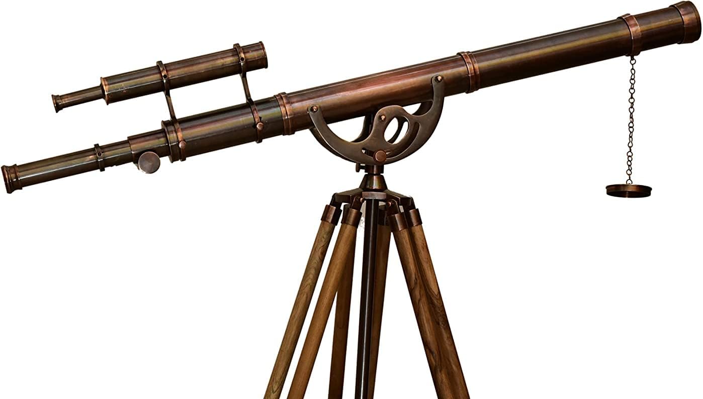 Vintage Double Barrel Telescope with Adjustable Wooden Tripod 1