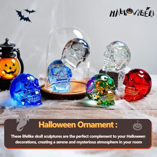 Crystal Skull Head Statues 3 Inch Multicolor Halloween Decor