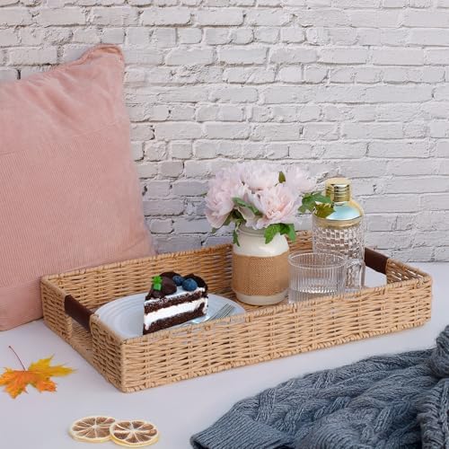 Summit Living Handwoven Rattan Tray 20x12 Decorative Accessory