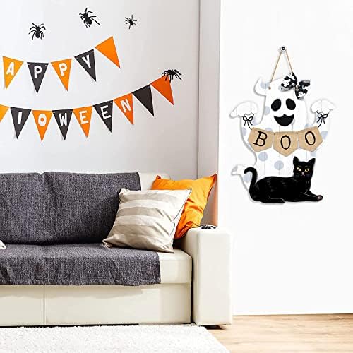 Halloween Boo Decorations Ghost Door Sign Wooden Wreath Outdoor Indoor
