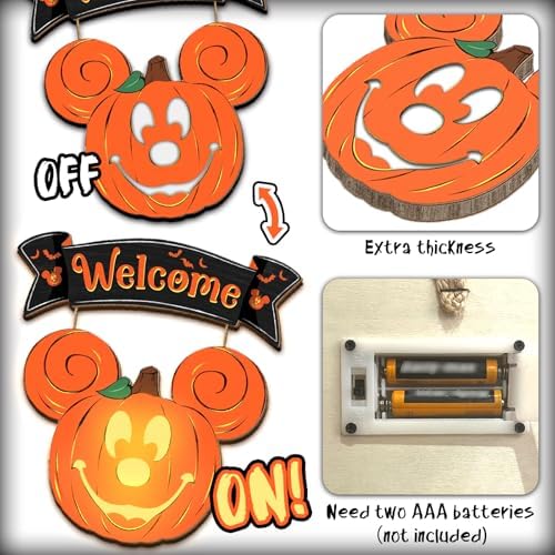 Halloween Mouse Pumpkin Lantern Door Sign with Light