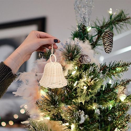 HOMSFOU Rustic Wicker Bell Ornament Christmas Decor