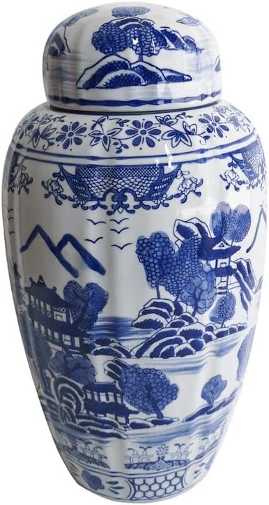 Galt International 16 Inch Blue and White Ceramic Ginger Jar