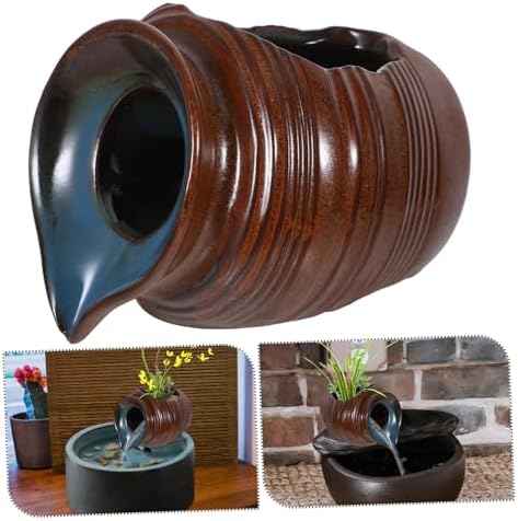 Mobestech Decorative Ceramic Waterfall Jar for Garden and Indoor Fountain