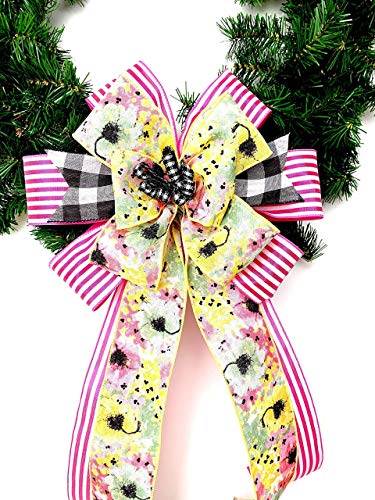 Pink White Spring Easter Wreath Bow Decor