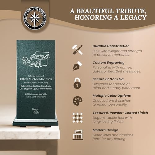 Elegant Customizable Cremation Urn for Human Ashes - Personalized Text Color Base Made in USA