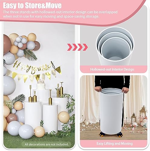 White Cylinder Pedestal Stand for Party 3Pcs Display Plinth