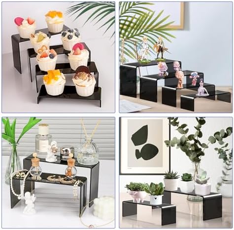 Aheroi Acrylic Risers 8 Pcs 2 Set Black Display Stands