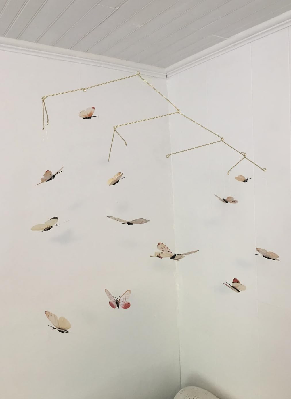 Butterfly Hanging Mobile for Room Decor 12 Floating Butterflies in Neutral Tones